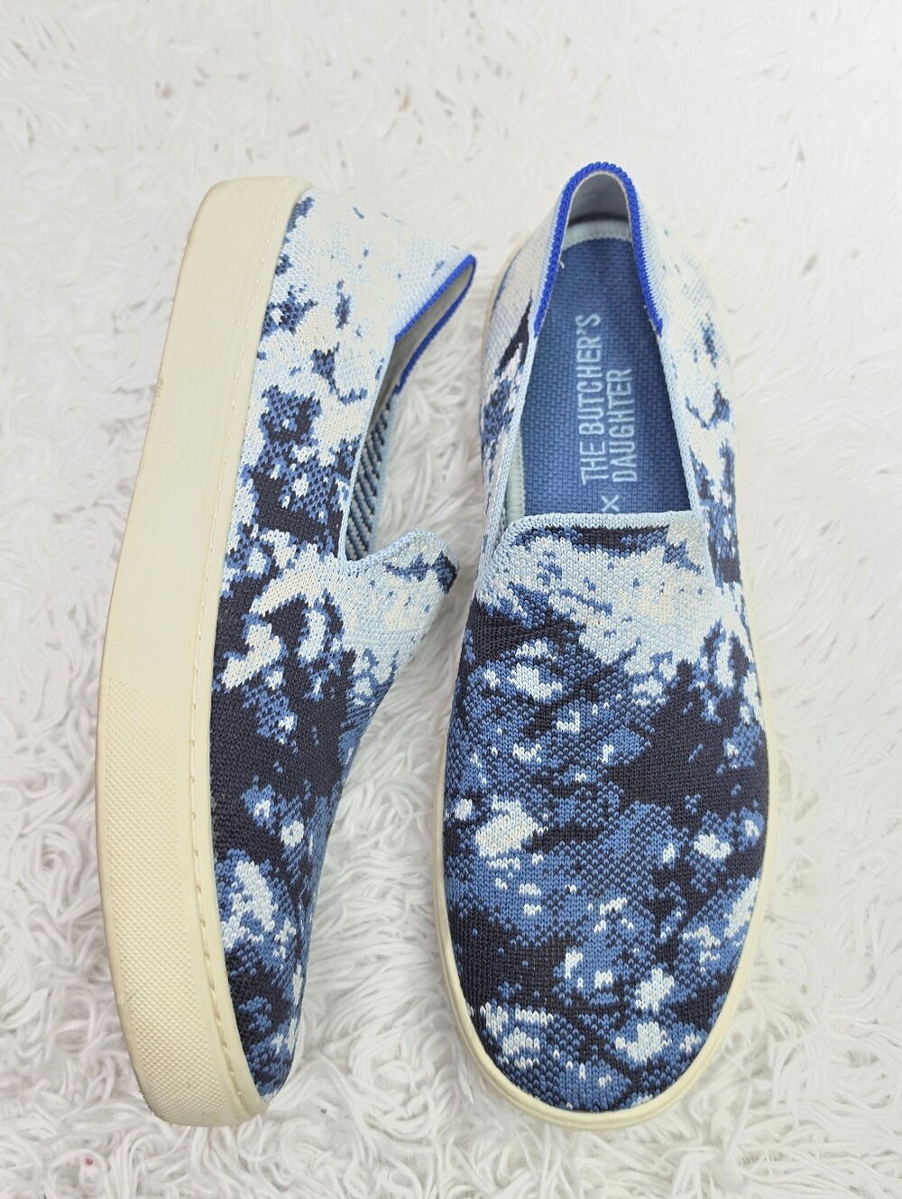 Rothy's X The Butchers Daughter Blue Marble Knit Slip-On Sneakers Sz 9